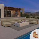 PURPLE LEAF Breck U-Shaped Modular Outdoor Sectional with Wood-Grain Aluminum Frame and Thick Teak-Colored Cushions for Family Entertaining