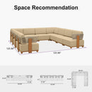 PURPLE LEAF Breck U-Shaped  with table Modular Outdoor Sectional with Wood-Grain Aluminum Frame and Thick Teak-Colored Cushions for Family Entertaining