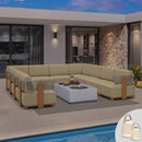 PURPLE LEAF Breck U-Shaped Modular Outdoor Sectional with Wood-Grain Aluminum Frame and Thick Teak-Colored Cushions for Family Entertaining