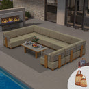 PURPLE LEAF Breck U-Shaped  with table Modular Outdoor Sectional with Wood-Grain Aluminum Frame and Thick Teak-Colored Cushions for Family Entertaining