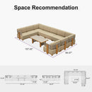 PURPLE LEAF Breck U-Shaped  with table Modular Outdoor Sectional with Wood-Grain Aluminum Frame and Thick Teak-Colored Cushions for Family Entertaining