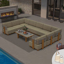 PURPLE LEAF Breck U-Shaped  with table Modular Outdoor Sectional with Wood-Grain Aluminum Frame and Thick Teak-Colored Cushions for Family Entertaining