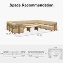 PURPLE LEAF Breck U-Shaped  with table Modular Outdoor Sectional with Wood-Grain Aluminum Frame and Thick Teak-Colored Cushions for Family Entertaining