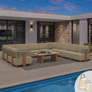 PURPLE LEAF Breck U-Shaped  with table Modular Outdoor Sectional with Wood-Grain Aluminum Frame and Thick Teak-Colored Cushions for Family Entertaining