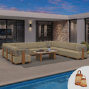 PURPLE LEAF Breck U-Shaped  with table Modular Outdoor Sectional with Wood-Grain Aluminum Frame and Thick Teak-Colored Cushions for Family Entertaining