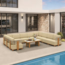 PURPLE LEAF Breck U-Shaped  with table Modular Outdoor Sectional with Wood-Grain Aluminum Frame and Thick Teak-Colored Cushions for Family Entertaining