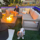 PURPLE LEAF Caesar L-shaped Patio Conversation Set with Khaki Cushion Pillows and Ottoman Couch for Backyard Porch