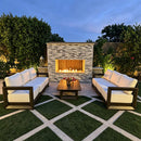 PURPLE LEAF Caesar Open-End Patio Conversation Set with Bronze Cushion Pillows and Ottoman for Modern Outdoor Deck