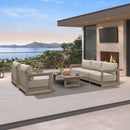 PURPLE LEAF Caesar Open-End Patio Conversation Set with Khaki Cushion Pillows and Ottoman for Modern Outdoor Deck