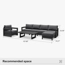 PURPLE LEAF Caesar Open-End Patio Conversation Set with Grey Cushion Pillows and Ottoman for Modern Outdoor Deck