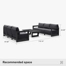 PURPLE LEAF Caesar Open-End Patio Conversation Set with Grey Cushion Pillows and Ottoman for Modern Outdoor Deck