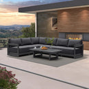 PURPLE LEAF Caesar L-shaped Patio Conversation Set with Grey Cushion Pillows and Ottoman Couch for Backyard Porch