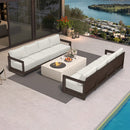 PURPLE LEAF Caesar Open-End Patio Conversation Set with Bronze Cushion Pillows and Ottoman for Modern Outdoor Deck