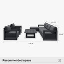 PURPLE LEAF Caesar Open-End Patio Conversation Set with Grey Cushion Pillows and Ottoman for Modern Outdoor Deck
