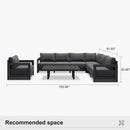 PURPLE LEAF Caesar Open-End Patio Conversation Set with Grey Cushion Pillows and Ottoman for Modern Outdoor Deck