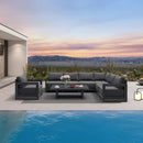 PURPLE LEAF Caesar Open-End Patio Conversation Set with Grey Cushion Pillows and Ottoman for Modern Outdoor Deck