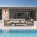 PURPLE LEAF Caesar Open-End Patio Conversation Set with Khaki Cushion Pillows and Ottoman for Modern Outdoor Deck