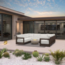 PURPLE LEAF Caesar U-Shaped Patio Conversation Set with Bronze Cushion Pillows and Ottoman Couch for Patio Backyard