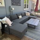 PURPLE LEAF Caesar U-Shaped Patio Conversation Set with Grey Cushion Pillows and Ottoman Couch for Patio Backyard