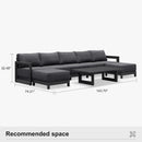 PURPLE LEAF Caesar U-Shaped Patio Conversation Set with Grey Cushion Pillows and Ottoman Couch for Patio Backyard