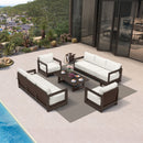 PURPLE LEAF Caesar Enclosed Patio Conversation Set with Bronze Cushion Pillows and Ottoman for Porch Garden