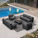 PURPLE LEAF Caesar Enclosed Patio Conversation Set with Grey Cushion Pillows and Ottoman for Porch Garden