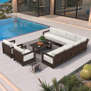 PURPLE LEAF Caesar Open-End Patio Conversation Set with Bronze Cushion Pillows and Ottoman for Modern Outdoor Deck