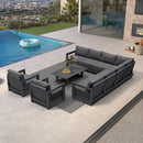 PURPLE LEAF Caesar Open-End Patio Conversation Set with Grey Cushion Pillows and Ottoman for Modern Outdoor Deck