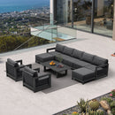 PURPLE LEAF Caesar Enclosed Patio Conversation Set with Grey Cushion Pillows and Ottoman for Porch Garden