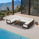 PURPLE LEAF Caesar U-Shaped Patio Conversation Set with Bronze Cushion Pillows and Ottoman Couch for Patio Backyard