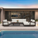 PURPLE LEAF Caesar Open-End Patio Conversation Set with Bronze Cushion Pillows and Ottoman for Modern Outdoor Deck