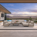 PURPLE LEAF Caesar Open-End Patio Conversation Set with Khaki Cushion Pillows and Ottoman for Modern Outdoor Deck