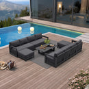 PURPLE LEAF Caesar L-shaped Patio Conversation Set with Grey Cushion Pillows and Ottoman Couch for Backyard Porch