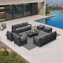 PURPLE LEAF Caesar Enclosed Patio Conversation Set with Grey Cushion Pillows and Ottoman for Porch Garden