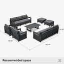 PURPLE LEAF Caesar Enclosed Patio Conversation Set with Grey Cushion Pillows and Ottoman for Porch Garden