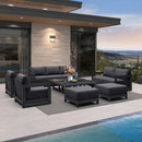 PURPLE LEAF Caesar Enclosed Patio Conversation Set with Grey Cushion Pillows and Ottoman for Porch Garden