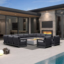 PURPLE LEAF Caesar Enclosed Patio Conversation Set with Grey Cushion Pillows and Ottoman for Porch Garden