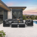 PURPLE LEAF Caesar Enclosed Patio Conversation Set with Grey Cushion Pillows and Ottoman for Porch Garden