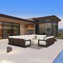 PURPLE LEAF Caesar Enclosed Patio Conversation Set with Bronze Cushion Pillows and Ottoman for Porch Garden