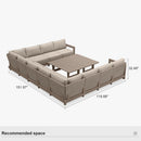 PURPLE LEAF Caesar U-Shaped Patio Conversation Set with Khaki Cushion Pillows and Ottoman Couch for Patio Backyard