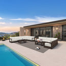 PURPLE LEAF Caesar L-shaped Patio Conversation Set with Bronze Cushion Pillows and Ottoman Couch for Backyard Porch