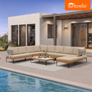 PURPLE LEAF Sicilia U-Shaped Modular Outdoor Sectional with Sunbrella Khaki Cushions Flexible Layout for Commercial Outdoor Spaces