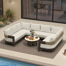 PURPLE LEAF Tuscany U-Shaped Patio Conversation Set with Removable Cushions and Pillows Bronze Aluminum Frame Outdoor Couch Sets for Porch Yard Garden