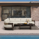 PURPLE LEAF Tuscany L-Shaped Patio Conversation Set with Removable Cushions and Pillows Bronze Aluminum Frame Outdoor Couch Sets for Porch Yard Garden