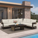 PURPLE LEAF Tuscany L-Shaped Patio Conversation Set with Removable Cushions and Pillows Bronze Aluminum Frame Outdoor Couch Sets for Porch Yard Garden