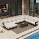 PURPLE LEAF Tuscany U-Shaped Patio Conversation Set with Removable Cushions and Pillows Bronze Aluminum Frame Outdoor Couch Sets for Porch Yard Garden
