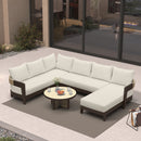 PURPLE LEAF Tuscany U-Shaped Patio Conversation Set with Removable Cushions and Pillows Bronze Aluminum Frame Outdoor Couch Sets for Porch Yard Garden