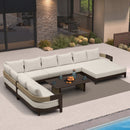 PURPLE LEAF Tuscany U-Shaped Patio Conversation Set with Removable Cushions and Pillows Bronze Aluminum Frame Outdoor Couch Sets for Porch Yard Garden