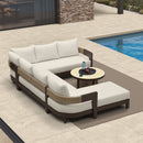 PURPLE LEAF Tuscany U-Shaped Patio Conversation Set with Removable Cushions and Pillows Bronze Aluminum Frame Outdoor Couch Sets for Porch Yard Garden